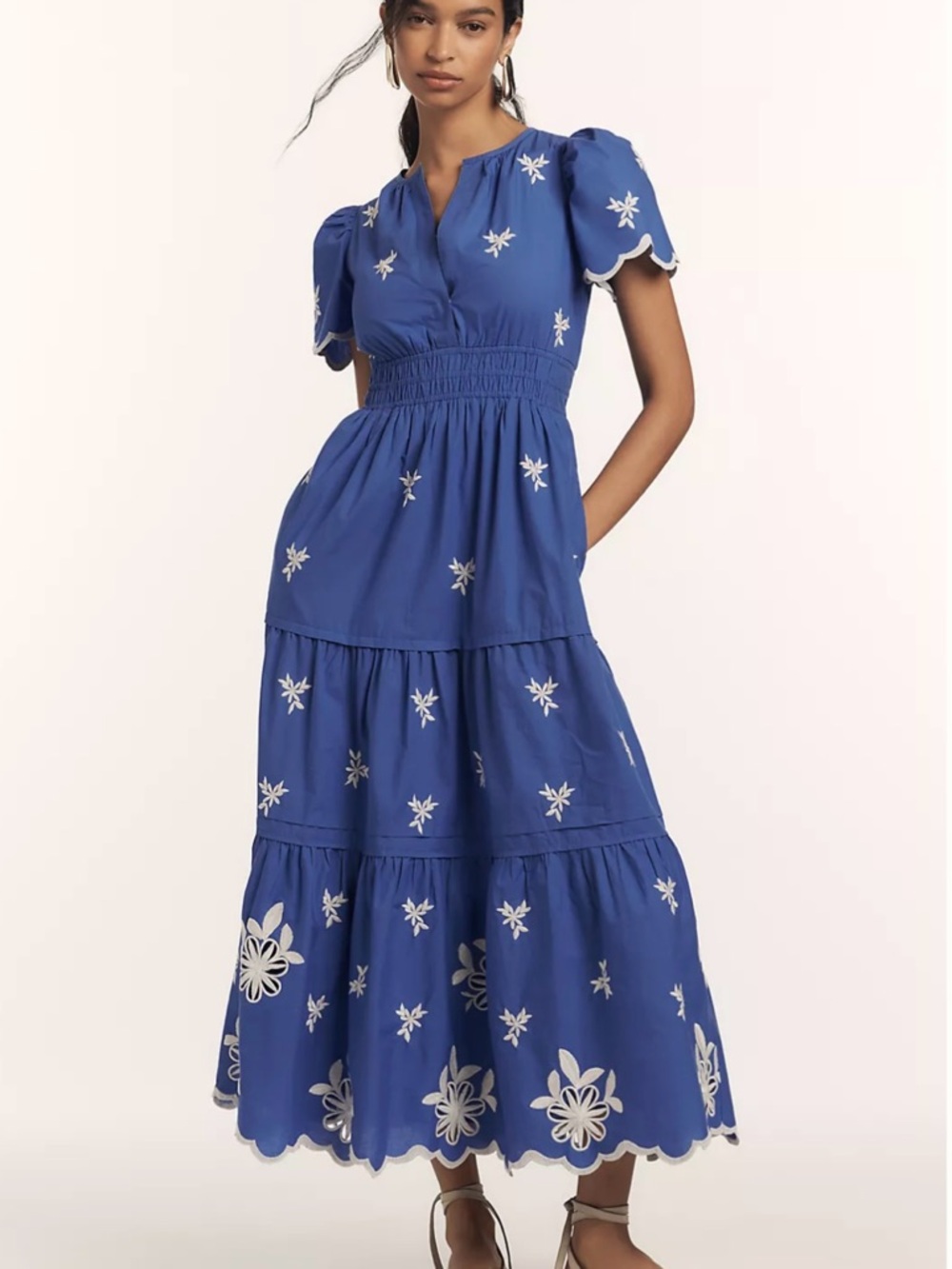NWOT Blue Embroidered Anthropologie Somerset Maxi Dress
